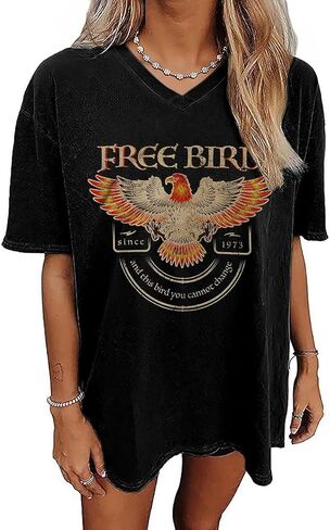 Qbily Women's V-Neck Oversized T-Shirt Summer Casual Cute Short Sleeve Looce Fit Basic Graphic Tees Tops in Saudi Arabia