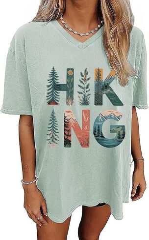 Qbily Women's V-Neck Oversized T-Shirt Summer Casual Cute Short Sleeve Looce Fit Basic Graphic Tees Tops in Saudi Arabia