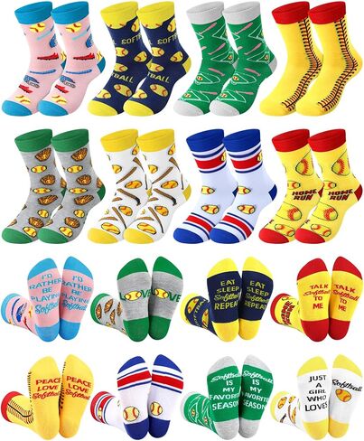 Haysandy 8 Pairs Softball Socks for Girls 8-12 Funny Athletic Cotton Crew Socks Bulk Softball Gifts for Girls Kids Team Players in Kuwait