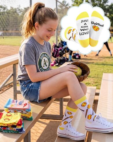 Haysandy 8 Pairs Softball Socks for Girls 8-12 Funny Athletic Cotton Crew Socks Bulk Softball Gifts for Girls Kids Team Players in Kuwait