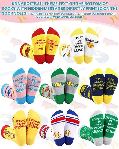 Haysandy 8 Pairs Softball Socks for Girls 8-12 Funny Athletic Cotton Crew Socks Bulk Softball Gifts for Girls Kids Team Players in Kuwait