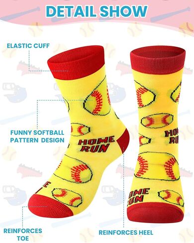 Haysandy 8 Pairs Softball Socks for Girls 8-12 Funny Athletic Cotton Crew Socks Bulk Softball Gifts for Girls Kids Team Players in Kuwait