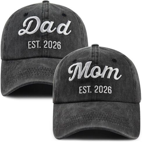 2PCS Mom and Dad EST 2026 Hat, Funny Embroidered Adjustable New Parents Gifts Baseball Cap in Kuwait