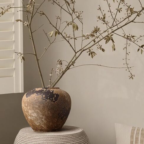 Wabi Sabi Pottery Vase, Brown Ceramic Vase for Home Decor - Handmade Rustic Farmhouse Centerpiece with Organic Texture, Neutral Table & Shelf Decor Vase (Small) in Kuwait
