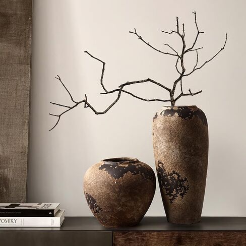 Wabi Sabi Pottery Vase, Brown Ceramic Vase for Home Decor - Handmade Rustic Farmhouse Centerpiece with Organic Texture, Neutral Table & Shelf Decor Vase (Small) in Kuwait