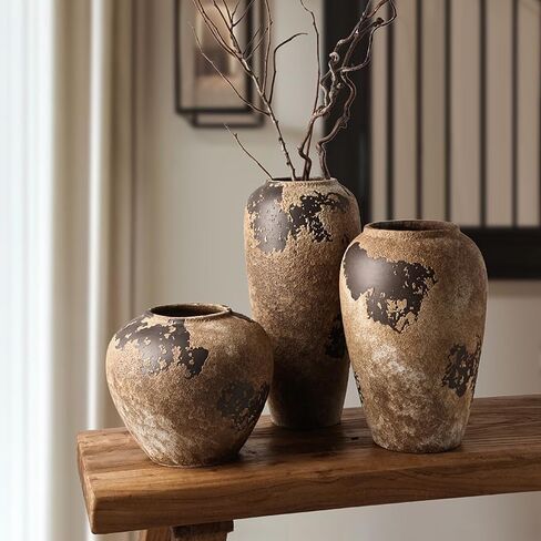Wabi Sabi Pottery Vase, Brown Ceramic Vase for Home Decor - Handmade Rustic Farmhouse Centerpiece with Organic Texture, Neutral Table & Shelf Decor Vase (Small) in Kuwait