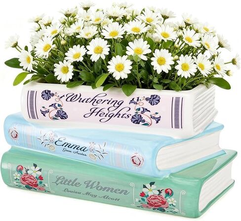 Book-Shaped Decorative Planter - Ceramic Book Vase for Flowers, Book Planter & Stacked Book Shaped Vase for Home, Office,Bookshelf for Book Lover Decor in Saudi Arabia