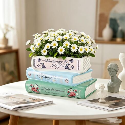 Book-Shaped Decorative Planter - Ceramic Book Vase for Flowers, Book Planter & Stacked Book Shaped Vase for Home, Office,Bookshelf for Book Lover Decor in Saudi Arabia