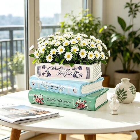Book-Shaped Decorative Planter - Ceramic Book Vase for Flowers, Book Planter & Stacked Book Shaped Vase for Home, Office,Bookshelf for Book Lover Decor in Saudi Arabia
