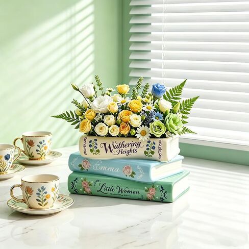 Book-Shaped Decorative Planter - Ceramic Book Vase for Flowers, Book Planter & Stacked Book Shaped Vase for Home, Office,Bookshelf for Book Lover Decor in Saudi Arabia