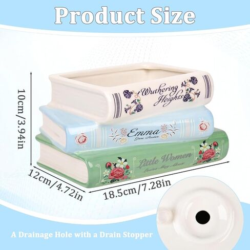 Book-Shaped Decorative Planter - Ceramic Book Vase for Flowers, Book Planter & Stacked Book Shaped Vase for Home, Office,Bookshelf for Book Lover Decor in Saudi Arabia