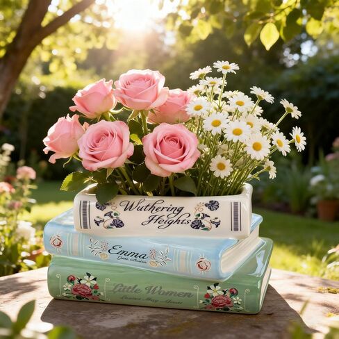 Book-Shaped Decorative Planter - Ceramic Book Vase for Flowers, Book Planter & Stacked Book Shaped Vase for Home, Office,Bookshelf for Book Lover Decor in Saudi Arabia