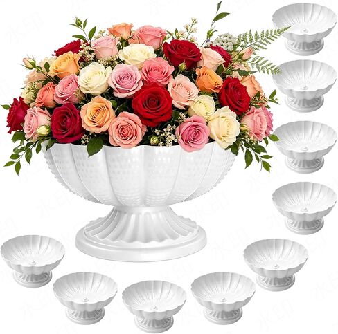 White Vases for Centerpieces, Set of 4 Metal Compote Vases, 7.28" Pedestal Flower Bowl for Wedding Table Centerpieces, Party Decor, Fruit Display & Home Decor in Saudi Arabia