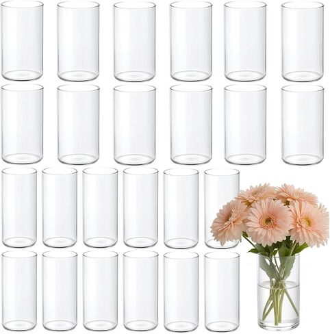 24 Pack 6 Inch Glass Vases, Clear Glass Vase Bulk Flower Cylinder Vases for Centerpieces Table Home Wedding Decorations (6"x3.4", 6"x2.6") in Kuwait