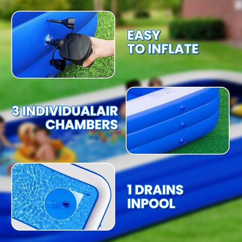 Extra Large Inflatable Pool with Pump - 130'' x 72'' x 22'' Family Blow Up Pool for Adults & Kids, Swimming Pool for Garden, Summer Water Party in Saudi Arabia