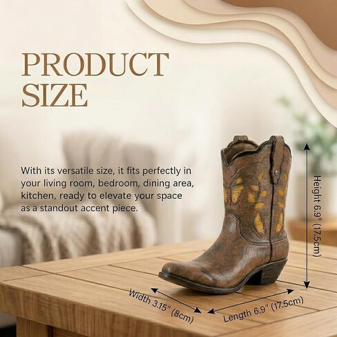 Cowboy Boot Vase for Flowers, Rustic Western Planter Decor, Cowgirl Boot Vase for Centerpiece, Decorative Western Cowboy Modern Décor for Office, Weddings, and Rustic-Themed Events (Brown) in Saudi Arabia