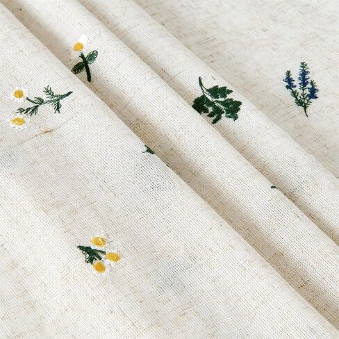 Farmhouse Floral Linen Kitchen Curtain with Tassels 36 Inch Length, Boho Vintage Embroidery Flowers Country Botanical Cafe Curtain, Cute Cottagecore Aesthetic Small Short Panels for Bathroom Kitchen in Saudi Arabia