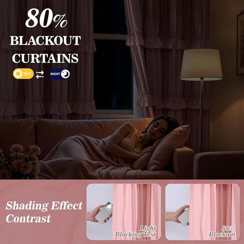 Yinhua Pink Ruffle Curtains for Living Room Blackout Curtains for Girls Bedroom 84 Inch Long with 3 Rows of Ruffles, Room Darkening Nursery Curtain Rod Pocket Thermal Insulated Drapes, 2 Panels in Saudi Arabia
