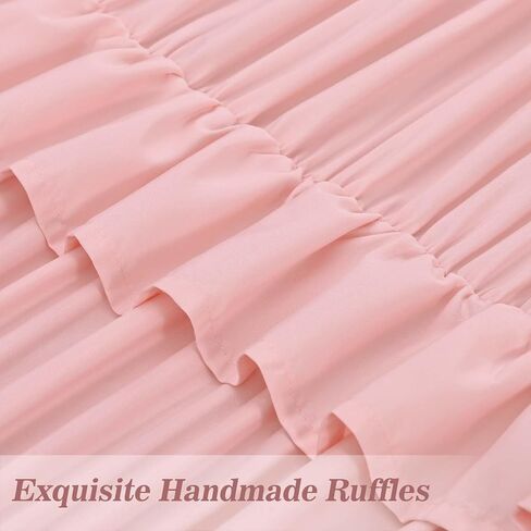 Yinhua Pink Ruffle Curtains for Living Room Blackout Curtains for Girls Bedroom 84 Inch Long with 3 Rows of Ruffles, Room Darkening Nursery Curtain Rod Pocket Thermal Insulated Drapes, 2 Panels in Saudi Arabia