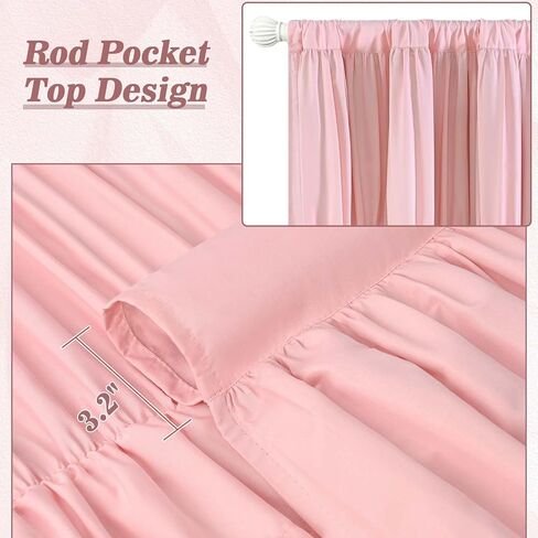 Yinhua Pink Ruffle Curtains for Living Room Blackout Curtains for Girls Bedroom 84 Inch Long with 3 Rows of Ruffles, Room Darkening Nursery Curtain Rod Pocket Thermal Insulated Drapes, 2 Panels in Saudi Arabia