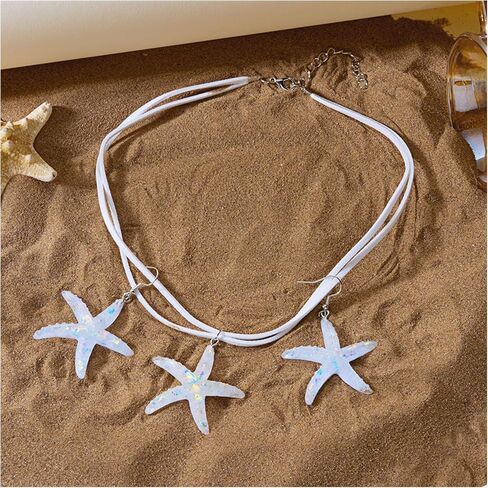 Summer White Rope Chain Starfish Pendant Necklace Earrings Sets Bikini Multi-layered Clavicle Chain Necklace Crystal Big Starfish Earrings for Women in Saudi Arabia