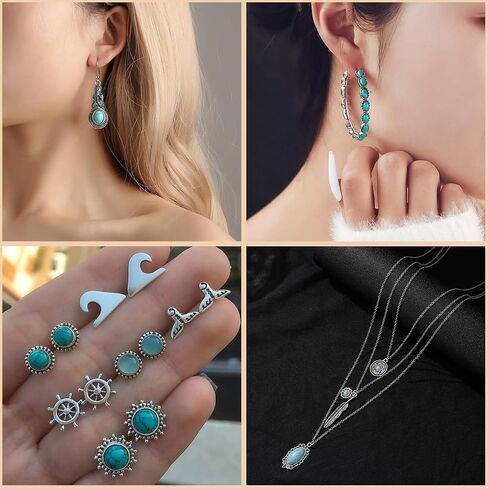 Western Turquoise Jewelry for Women Beach Jewelry Necklaces Accessories Set Cowgirl Country Cowboy in Saudi Arabia