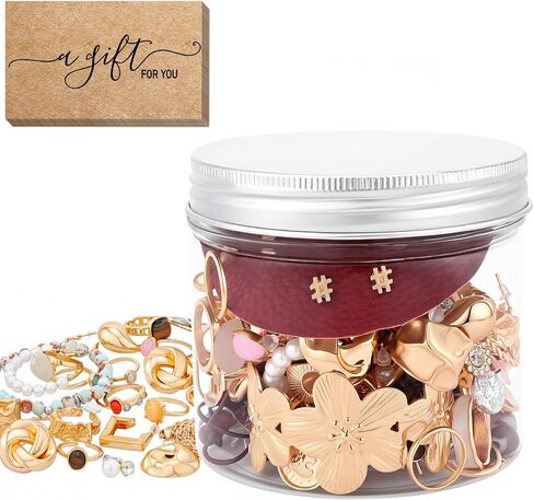 64 Pcs Mystery Jewelry Jar for Women, Golden Surprise Jewelry Box with Necklaces Bracelets Rings Earrings Hair Accessories and Keychain, Multi Style Alternative Fashion Present for Her in Saudi Arabia