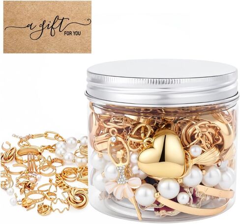64 Pcs Mystery Jewelry Jar for Women, Golden Surprise Jewelry Box with Necklaces Bracelets Rings Earrings Hair Accessories and Keychain, Multi Style Alternative Fashion Present for Her in Saudi Arabia