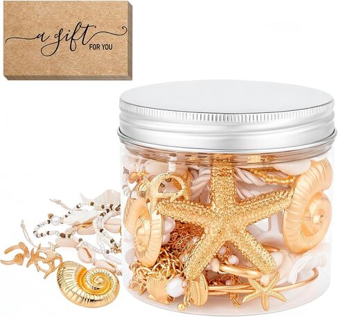 64 Pcs Mystery Jewelry Jar for Women, Golden Surprise Jewelry Box with Necklaces Bracelets Rings Earrings Hair Accessories and Keychain, Multi Style Alternative Fashion Present for Her in Saudi Arabia