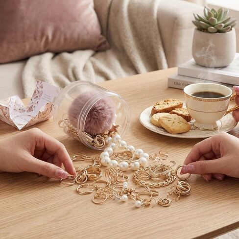 64 Pcs Mystery Jewelry Jar for Women, Golden Surprise Jewelry Box with Necklaces Bracelets Rings Earrings Hair Accessories and Keychain, Multi Style Alternative Fashion Present for Her in Saudi Arabia