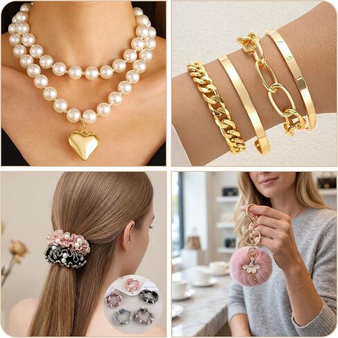64 Pcs Mystery Jewelry Jar for Women, Golden Surprise Jewelry Box with Necklaces Bracelets Rings Earrings Hair Accessories and Keychain, Multi Style Alternative Fashion Present for Her in Saudi Arabia