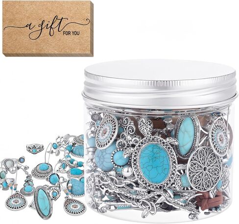 64 Pcs Mystery Jewelry Jar for Women, Golden Surprise Jewelry Box with Necklaces Bracelets Rings Earrings Hair Accessories and Keychain, Multi Style Alternative Fashion Present for Her in Saudi Arabia
