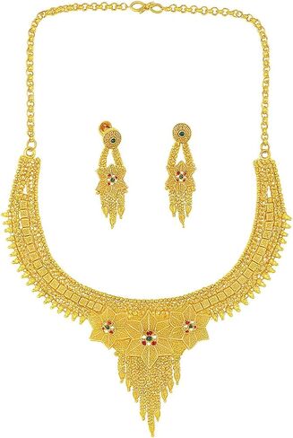 Women’s Traditional Gold Plated Necklace Set with Earrings | Indian Artificial Jewelry for Party Wear & Festive Occasions in Saudi Arabia