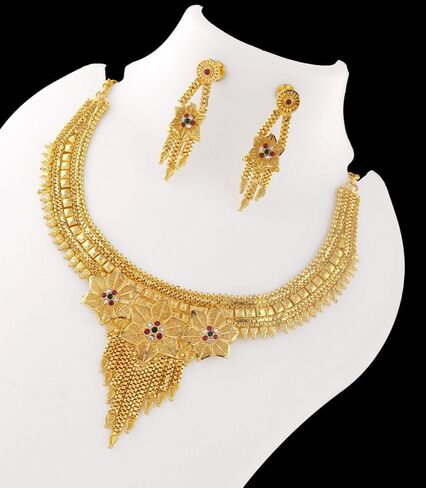 Women’s Traditional Gold Plated Necklace Set with Earrings | Indian Artificial Jewelry for Party Wear & Festive Occasions in Saudi Arabia