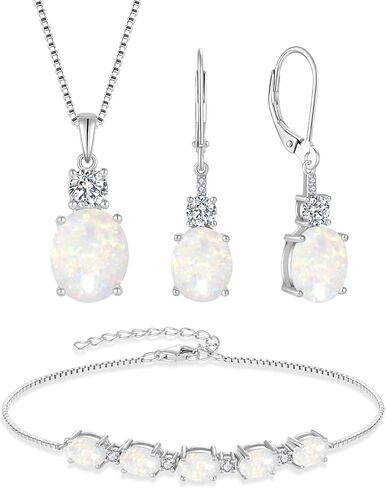 Opal Jewelry Set for Women 925 Sterling Silver Oval Cut Necklace Earrings Bracelet October Birthstone Jewelry for Her in Kuwait