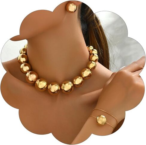 Chunky Gold Necklace Earrings Set for Women Long Ellipse Geometric Pendant Y Necklace Statement Earrings Punk Jewelry in Saudi Arabia