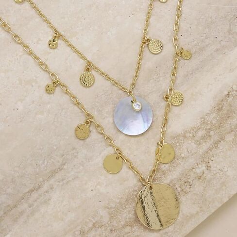 Ettika Necklace Set for Women. Pacific Princess 18k Gold Plated or Rhodium Layered Shell Disc Necklace Set. Fashion Jewelry in Kuwait