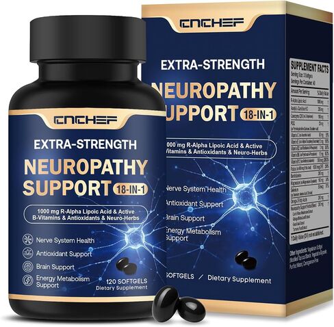 Neuropathy Support Nerve Supplement – 1000mg Advanced R-Alpha Lipoic Acid, L-Carnitine, Benfotiamine, PQQ,CoQ10,Magnesium & B-Complex for Nerve Health,Antioxidant & Cellular Energy,Vegan 120 Softgels in Saudi Arabia