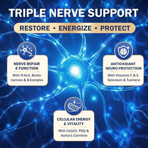 Neuropathy Support Nerve Supplement – 1000mg Advanced R-Alpha Lipoic Acid, L-Carnitine, Benfotiamine, PQQ,CoQ10,Magnesium & B-Complex for Nerve Health,Antioxidant & Cellular Energy,Vegan 120 Softgels in Saudi Arabia