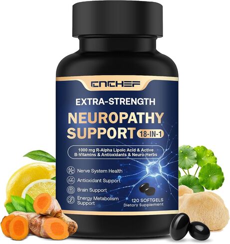 Neuropathy Support Nerve Supplement – 1000mg Advanced R-Alpha Lipoic Acid, L-Carnitine, Benfotiamine, PQQ,CoQ10,Magnesium & B-Complex for Nerve Health,Antioxidant & Cellular Energy,Vegan 120 Softgels in Saudi Arabia