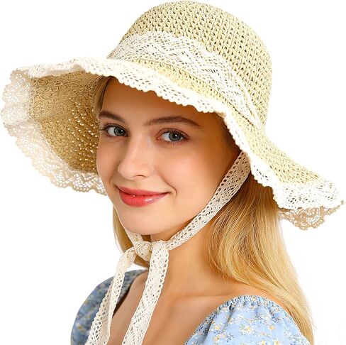 Sun Hats for Women Wide Brim Beach Hat Straw Boho Rainbow Beaded Summer Packable Foldable Bucket Hat for Travel in Saudi Arabia