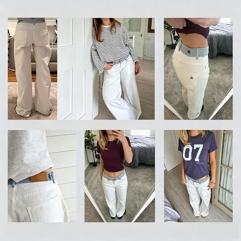 TKMUNY Women's Adjustable Waist Wide Leg Jeans Casual Mid High Waisted Baggy Straight Leg Denim Pants in Saudi Arabia