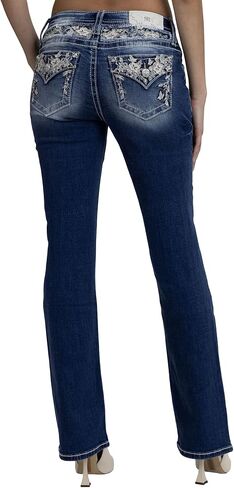 Miss Me Women's Botanical Embellished Faux Flap Pockets Mid-Rise Bootcut Jeans in Kuwait