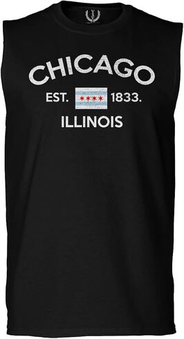 0475. Retro Vintage Graphic Chicago City Illinois Flag Men's Muscle Tank Sleeveles t Shirt in Saudi Arabia