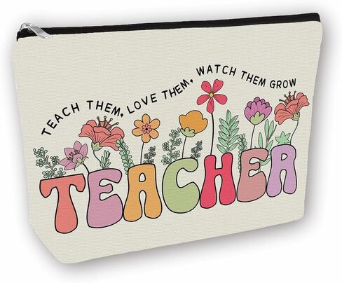Teacher Appreciation Gifts Makeup Bag: Floral Themed Cosmetic & Toiletry Organizer Pouch For Women & Girls Teachers - Ideal Gift for Travel, Birthdays, Christmas, Teacher's Day, Thanksgiving Day. in Saudi Arabia