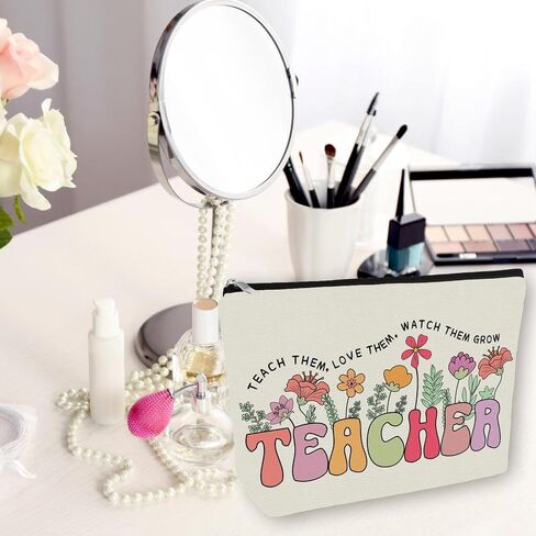 Teacher Appreciation Gifts Makeup Bag: Floral Themed Cosmetic & Toiletry Organizer Pouch For Women & Girls Teachers - Ideal Gift for Travel, Birthdays, Christmas, Teacher's Day, Thanksgiving Day. in Saudi Arabia