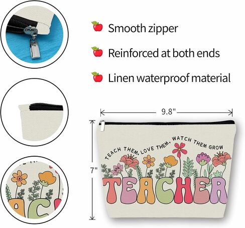 Teacher Appreciation Gifts Makeup Bag: Floral Themed Cosmetic & Toiletry Organizer Pouch For Women & Girls Teachers - Ideal Gift for Travel, Birthdays, Christmas, Teacher's Day, Thanksgiving Day. in Saudi Arabia