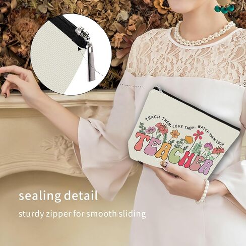 Teacher Appreciation Gifts Makeup Bag: Floral Themed Cosmetic & Toiletry Organizer Pouch For Women & Girls Teachers - Ideal Gift for Travel, Birthdays, Christmas, Teacher's Day, Thanksgiving Day. in Saudi Arabia
