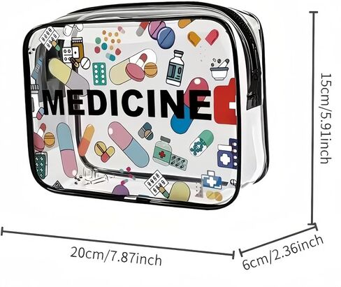 PVC Zippered Cosmetic Bag Medicine-Themed Clear Travel Makeup Pouch for Toiletries, First-Aid and Daily Storage, Black in Kuwait
