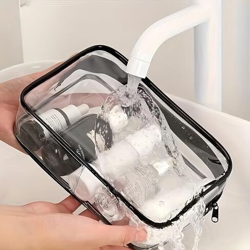 PVC Zippered Cosmetic Bag Medicine-Themed Clear Travel Makeup Pouch for Toiletries, First-Aid and Daily Storage, Black in Kuwait
